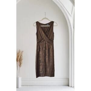 American Living Bronze Metallic Layered Stretch Sheath Dress Size 2